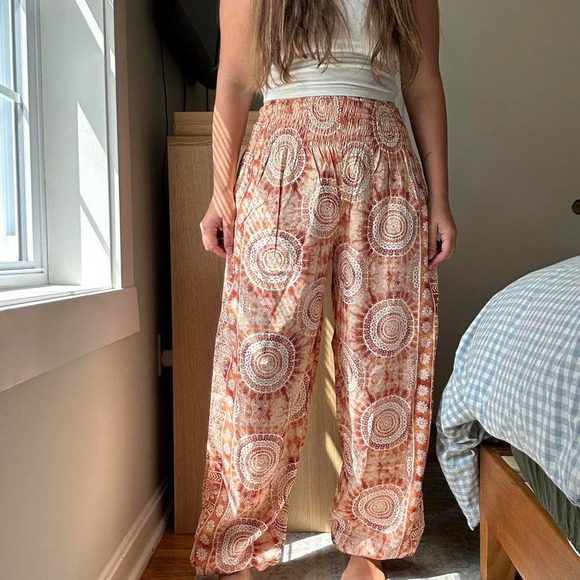 Lotus & Luna Orange and White Harem Flowy Pants Size S - Picture 1 of 4